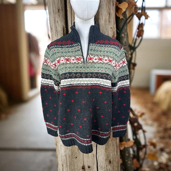Lauren Ralph Lauren Size S/P HandKnit Faire Isle Lambswool 1/4 Zip Up Sweater - Picture 1 of 13